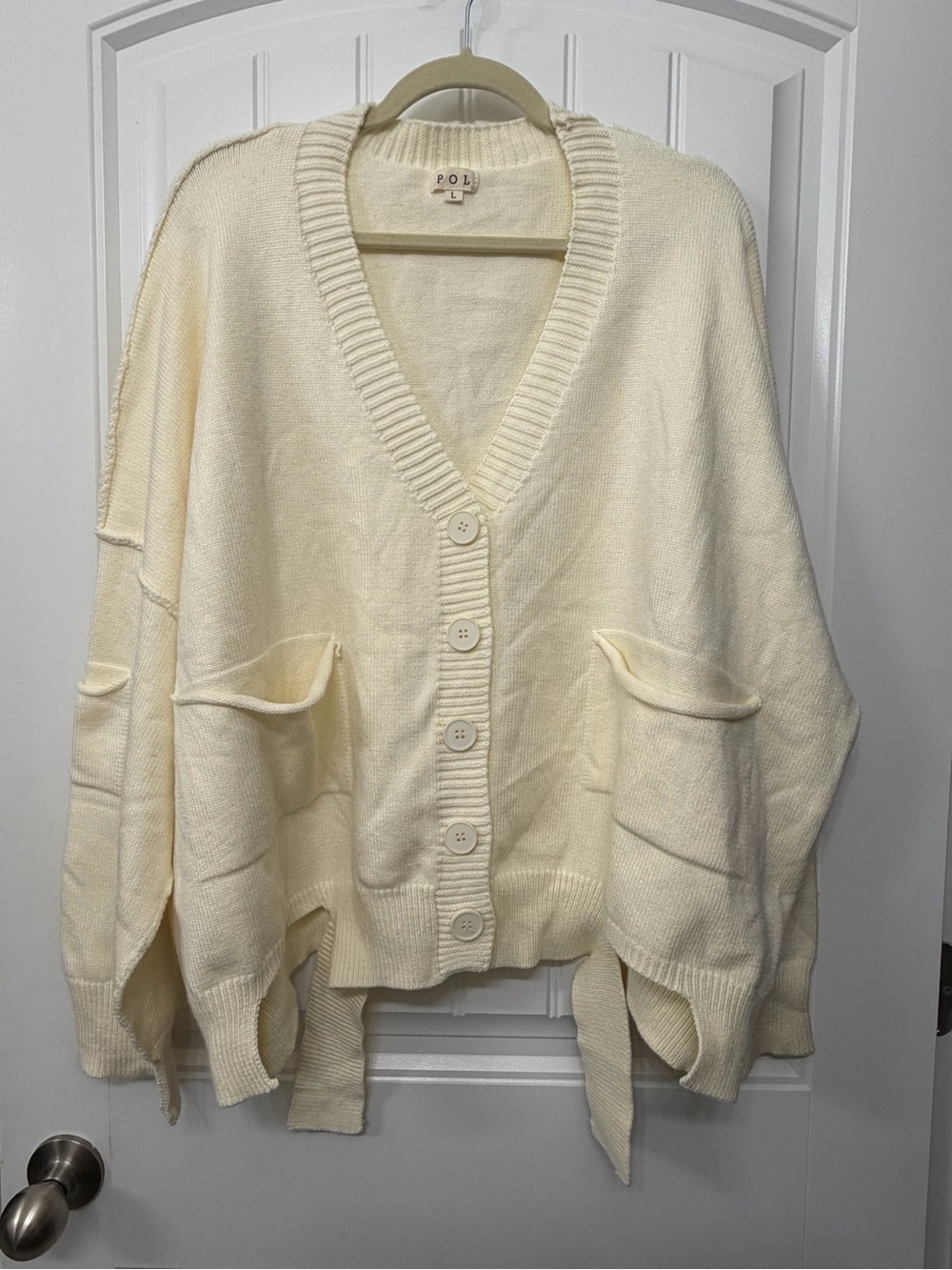 POL oversized cream color distressed buttom cardigan size L women’s